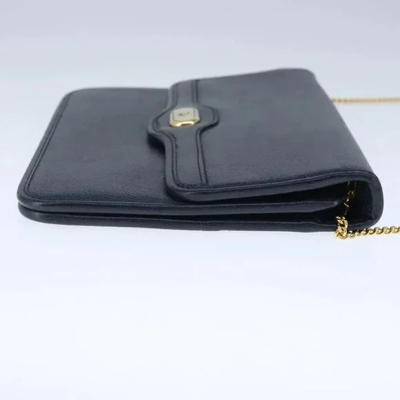 Christian Dior Chain Shoulder Bag Leather Navy Gold Auth yk16101 - Picture 5 of 16